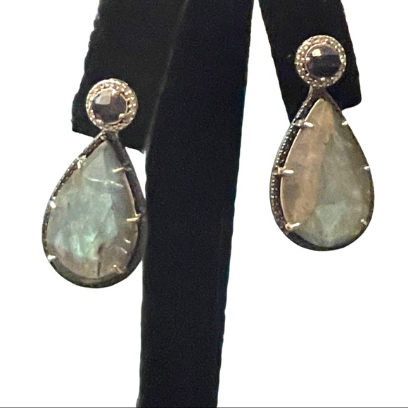 JWBR Labradorite Marcasite amethyst sterling silver tear drop dangle earrings - Picture 1 of 11